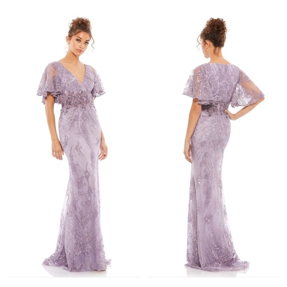 Mac Duggal 67493 NWOT VINTAGE FLUTTER SLEEVE EVENING GOWN - Picture 1 of 9